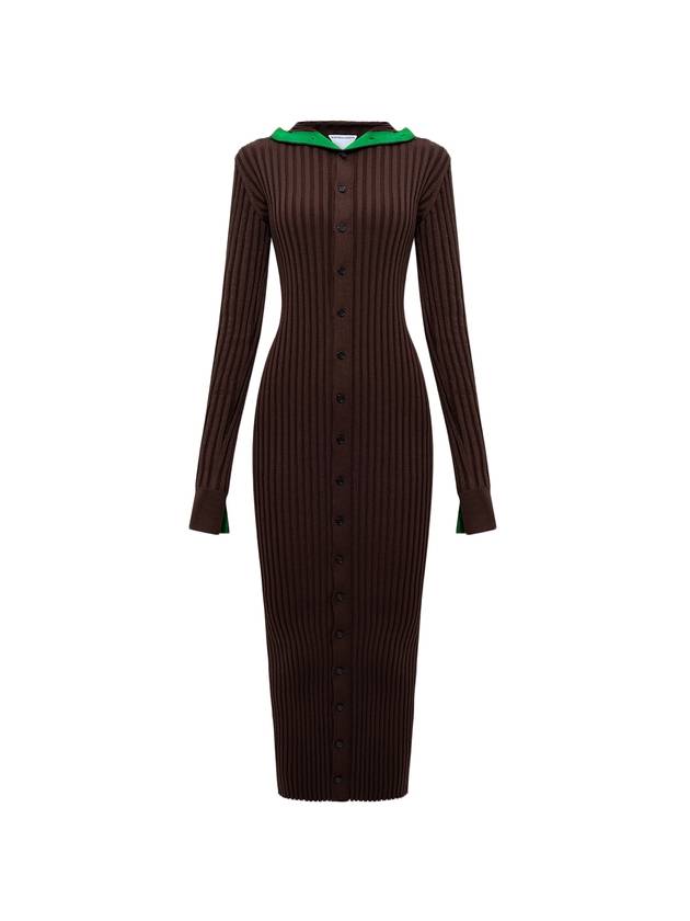 보테가베네타 엔벨롭 리브드 실크 후드 롱 원피스 브라운