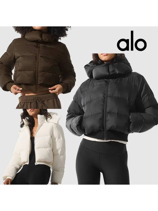 alo 알로요가 패딩 폭시 퍼퍼 탑 후드 자켓 블랙 아이보리 브라운