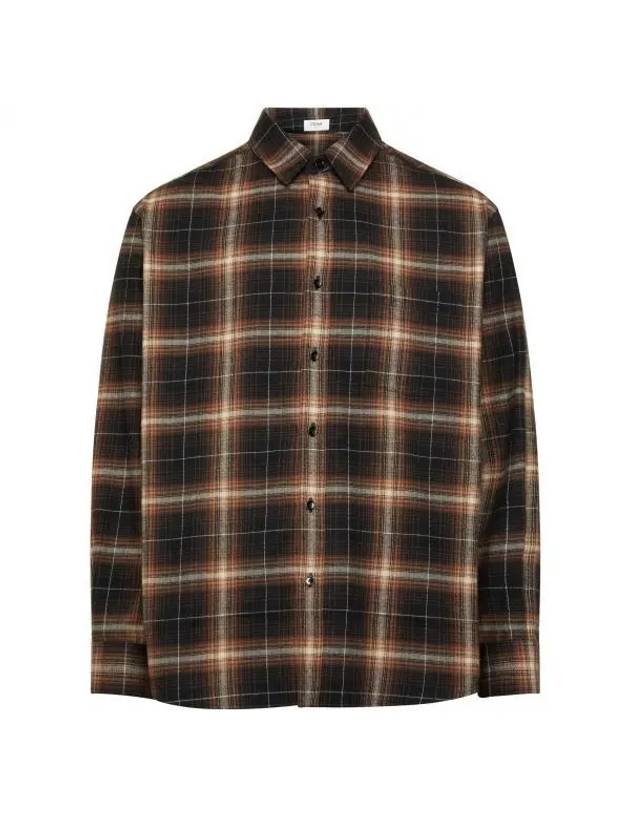 셀린느 체크 오버사이즈 코튼 긴팔 셔츠 브라운