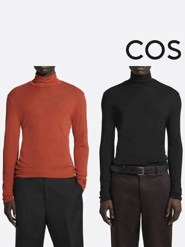 코스 남성 롤넥 슬림 울 저지 스웨터 오렌지 블랙