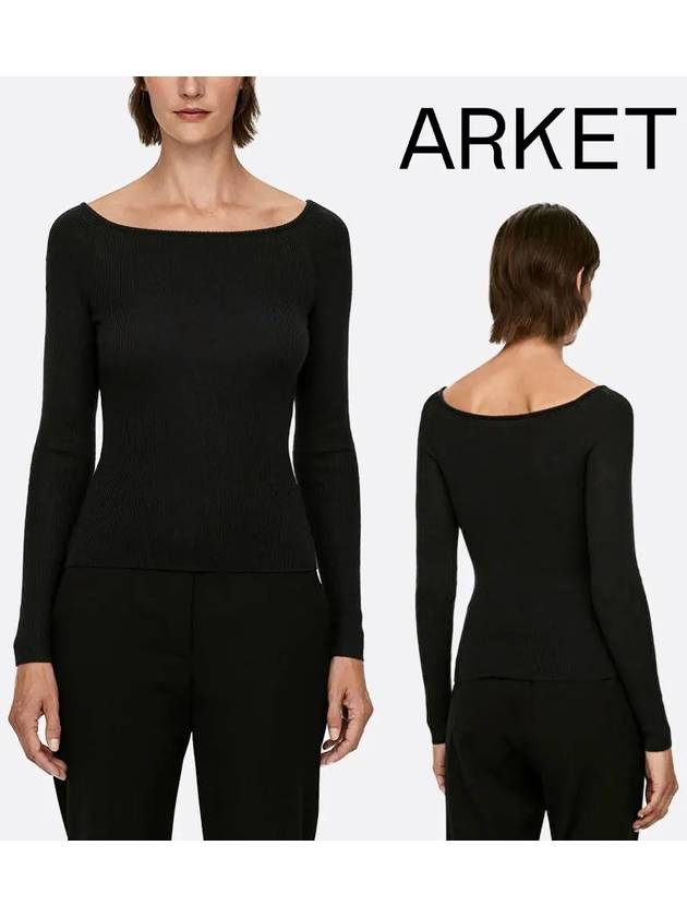 아르켓 맨투맨 여성 오프 숄더 울 혼방 탑 티셔츠 블랙