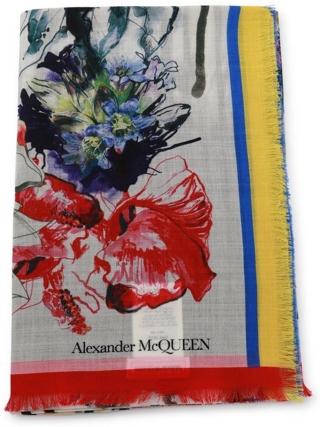 Alexander McQueen 플로럴 프린트 프레이드 엣지 스카프