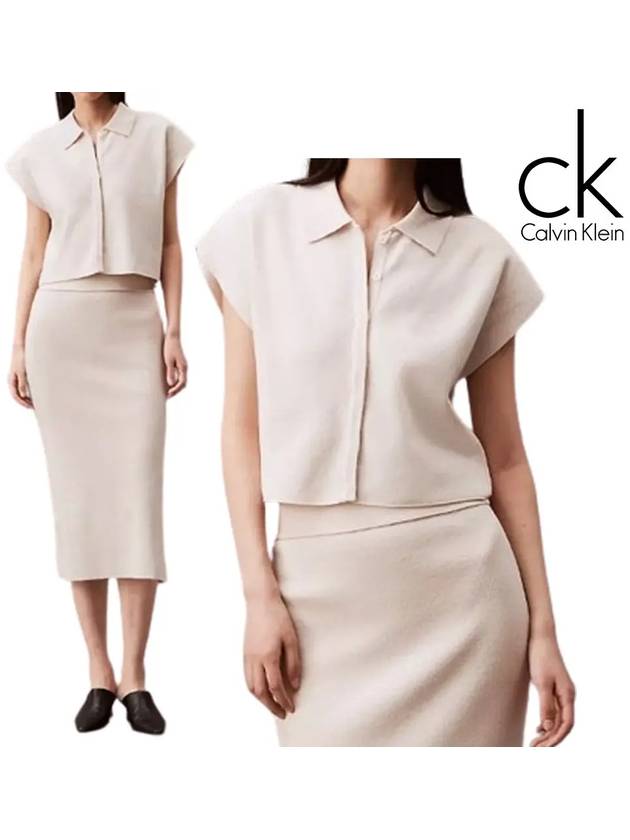 캘빈클라인 반팔 여성 크롭 박시 단추 탑 티셔츠 크림