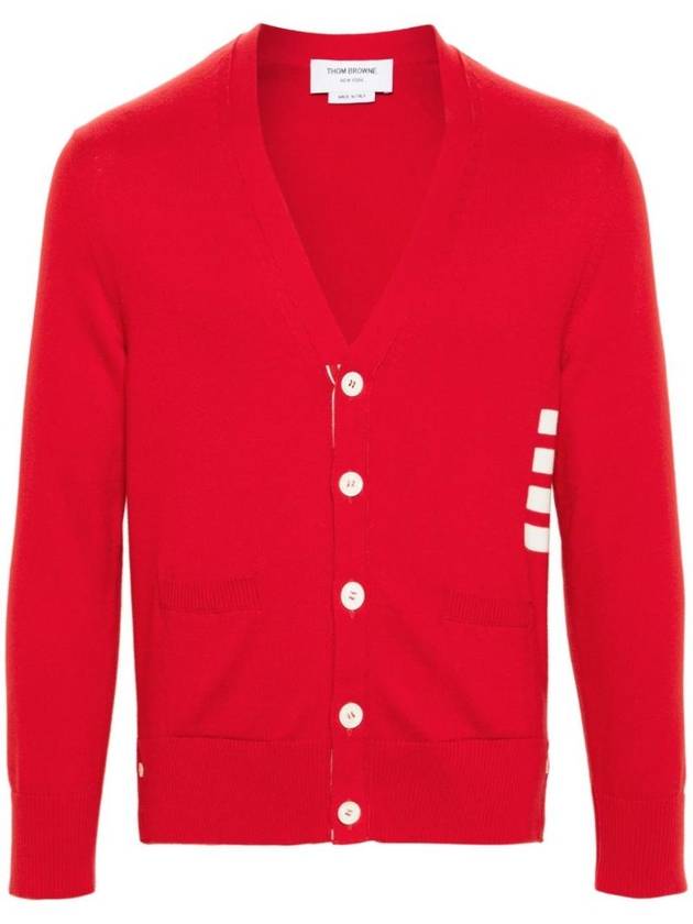 톰브라운 코튼 4바 릴렉스드 핏 V넥 가디건 레드
