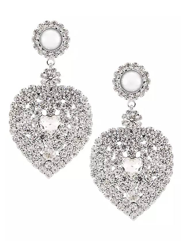 실버톤 모조 진주 크리스탈 하트 드롭 이어링 Silvertone Imitation Pearl & Crystal Heart Drop Earrings