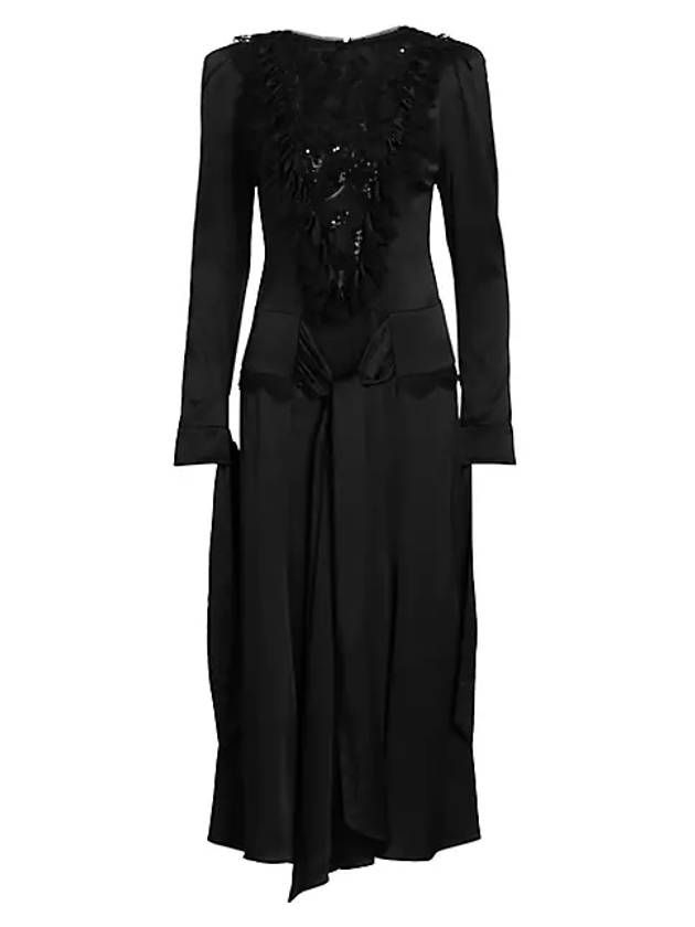 시퀸 튤 새시 미디 드레스 Sequined Tulle Sash Midi Dress