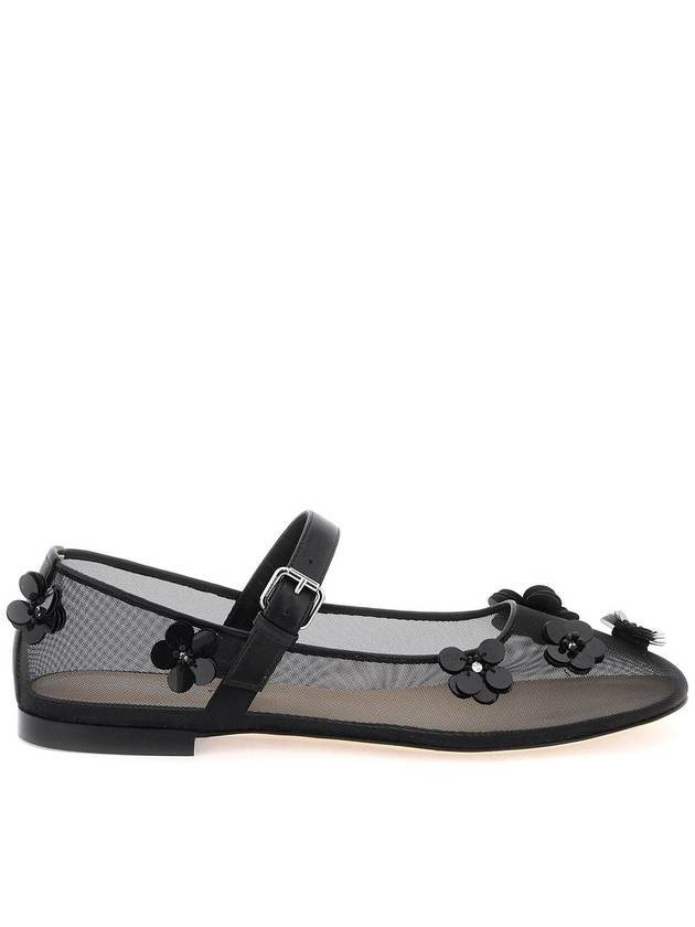 Sequin Flower Mesh Ballet Flats