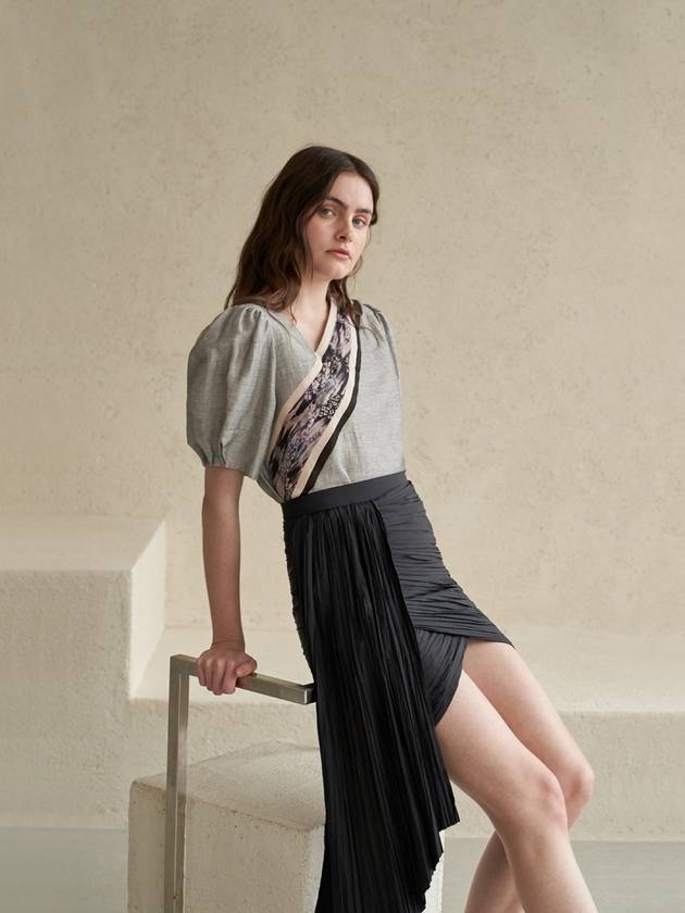 24SS 플리츠 언밸런스 미니 스커트_블랙
