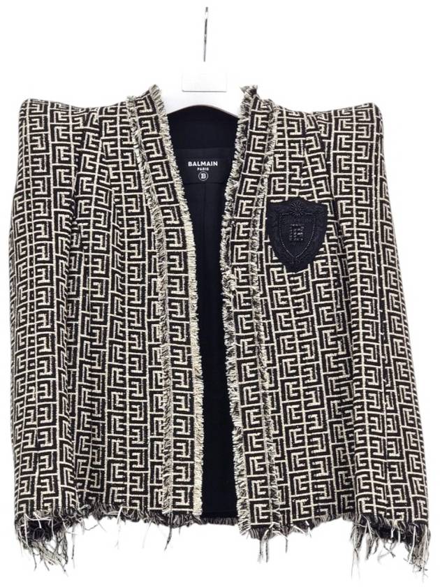 36 발망 스팽글 로고 패치 모노그램 트위드 자켓 ETB031028