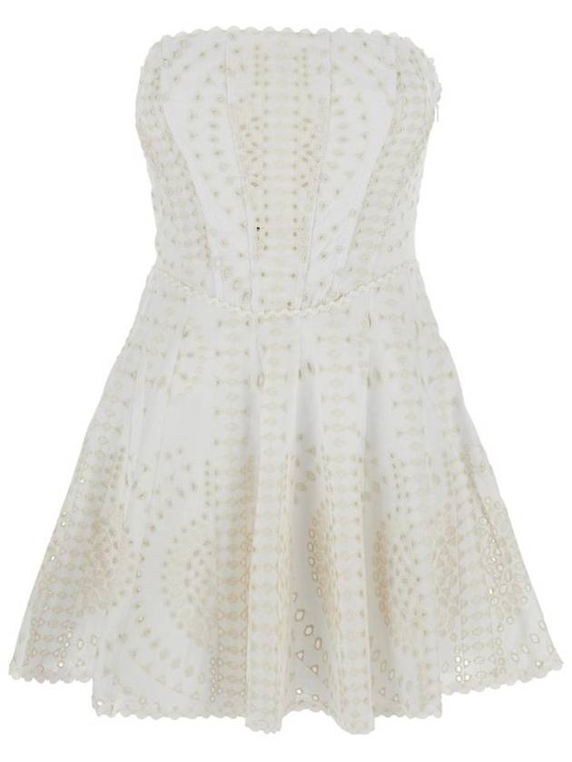 차로루이즈 Clem White Dress with Flounce SKirt and All Over Embroidery in Cotton and Linen Blend Woman 254601IVORYNELUM