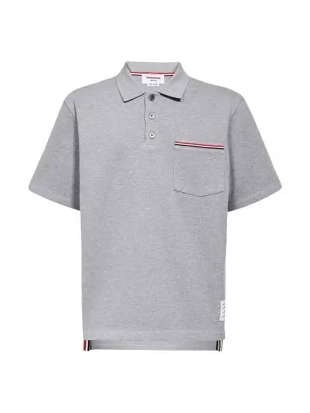 톰브라운 코튼 인터락 숏슬리브 포켓 폴로 라이트 그레이 Thom Browne Cotton Interlock Short Sleeve Pocket Polo Light Grey