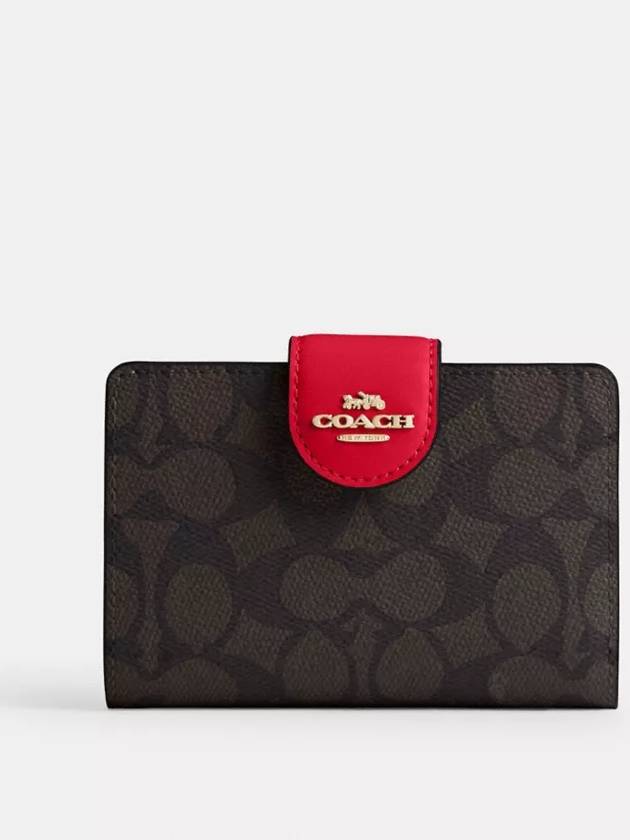 코치 미디엄 코너 지퍼 월렛 여성 지갑 Gold Walnut Bold Red