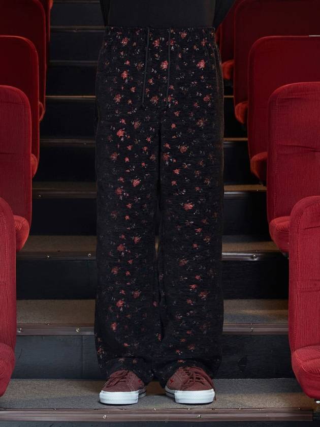플로랄 자카드 팬츠 블랙