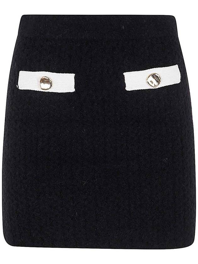 Self Portrait Black Cashmere Blend Knit Skirt