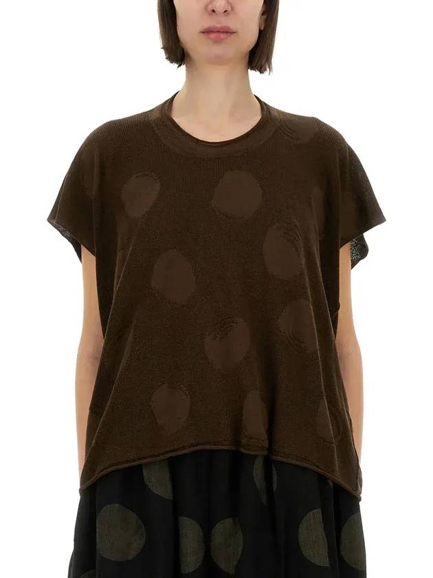 우마왕 폴카 도트 디테일 크루넥 니트 탑 UK7112_UW600