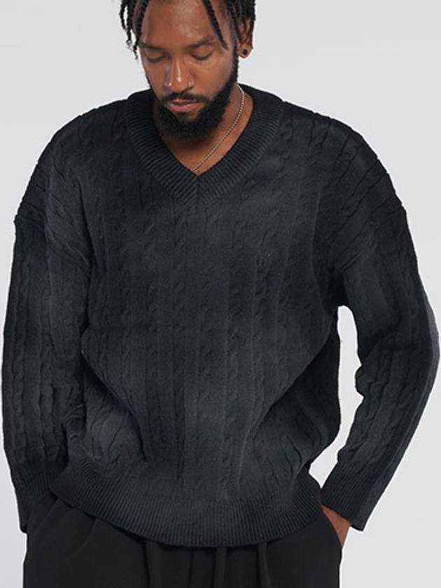 Dirty Spray V Neck Twisted Knitwear_Black