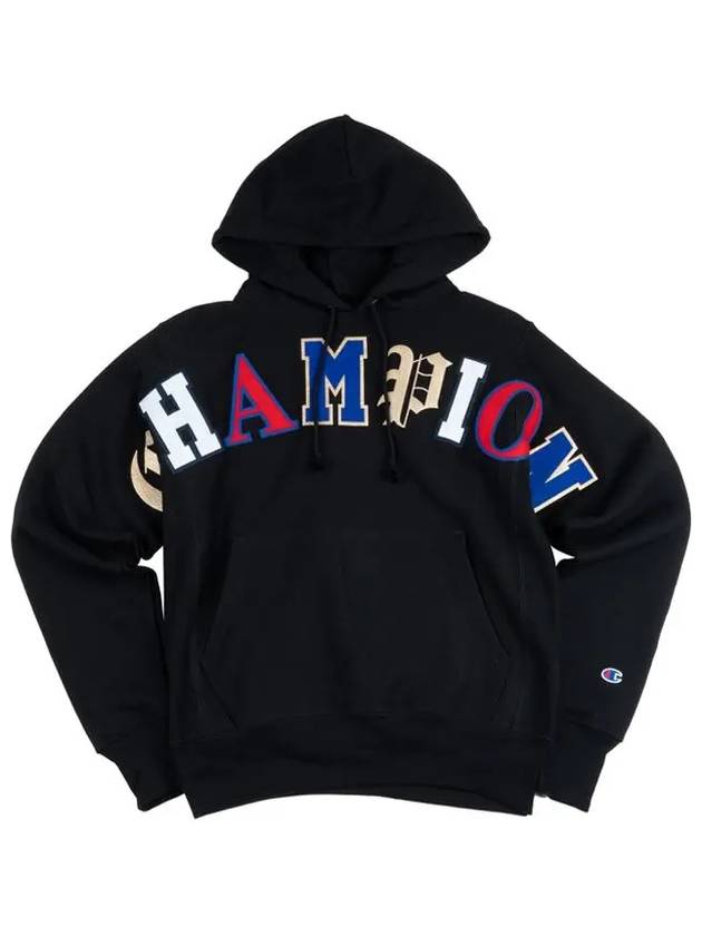 챔피온 리버스 위브 PO 올드 잉글리쉬 레터링 남성 후드티 블랙