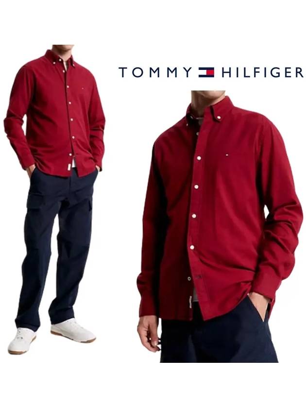 타미힐피거 브러시 트윌 TH플렉스 탑 긴팔 셔츠 버건디