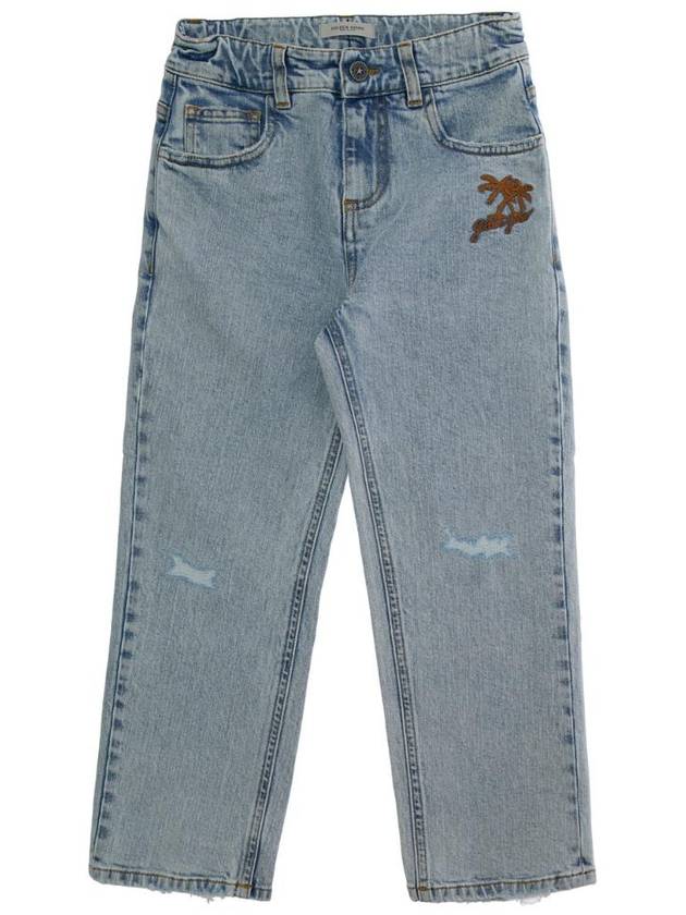 GOLDEN GOOSE KIDS JOURNEY 레귤러핏 청바지 표백 워시드 데님 자수 GKP01399P00193150491