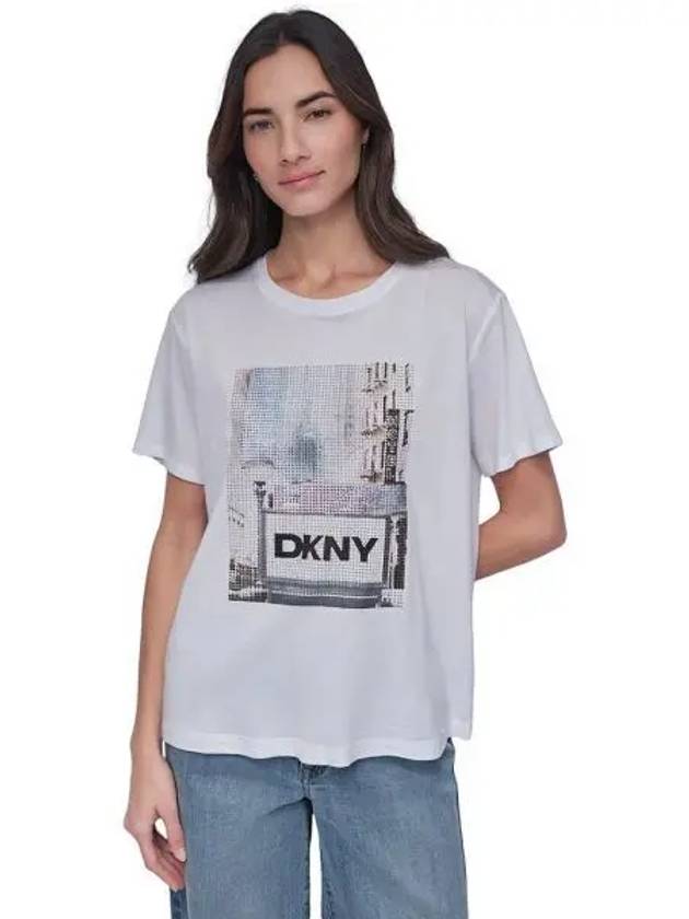 우먼 DKNY 디케이앤와이 진 엠벨리시드 Subway 티셔츠 Kzu Wt blis 아이스 블루 10362572