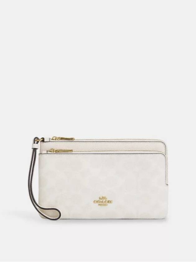 코치 더블 지퍼 월렛 시그니처 캔버스 장지갑 Gold White Chalk