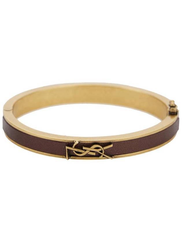 생로랑 로고 플라크 팔찌 골드 브라운