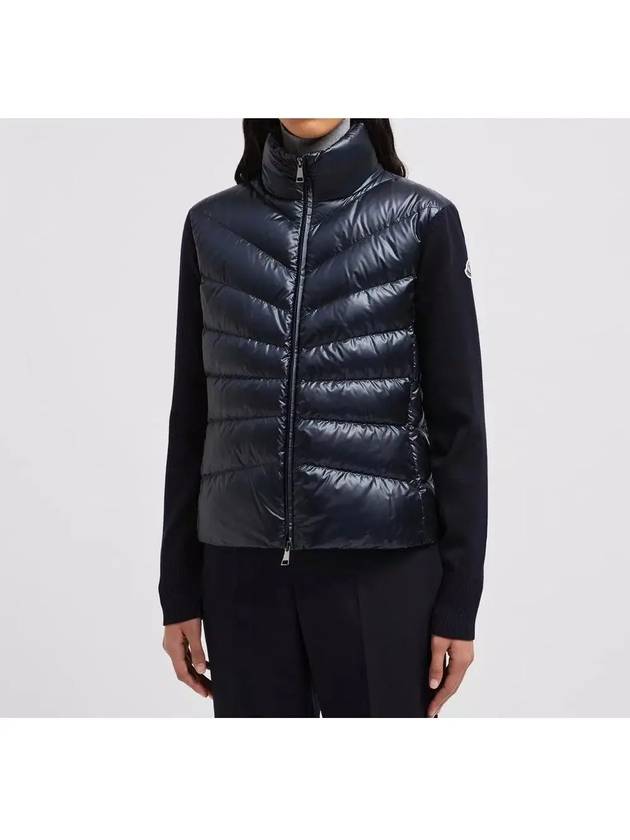 몽클레르 9B00024 M1131 778 로고 네이비 블루 울 패딩 가디건