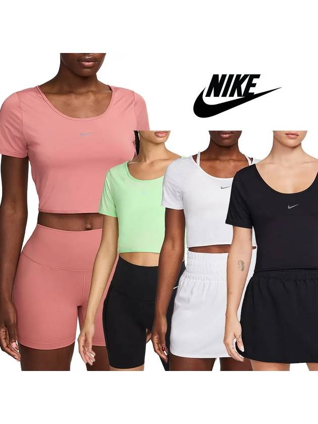 나이키 반팔 여성 백 트위스트 크롭 탑 티셔츠 4컬러 핑크 라임 화이트 블랙