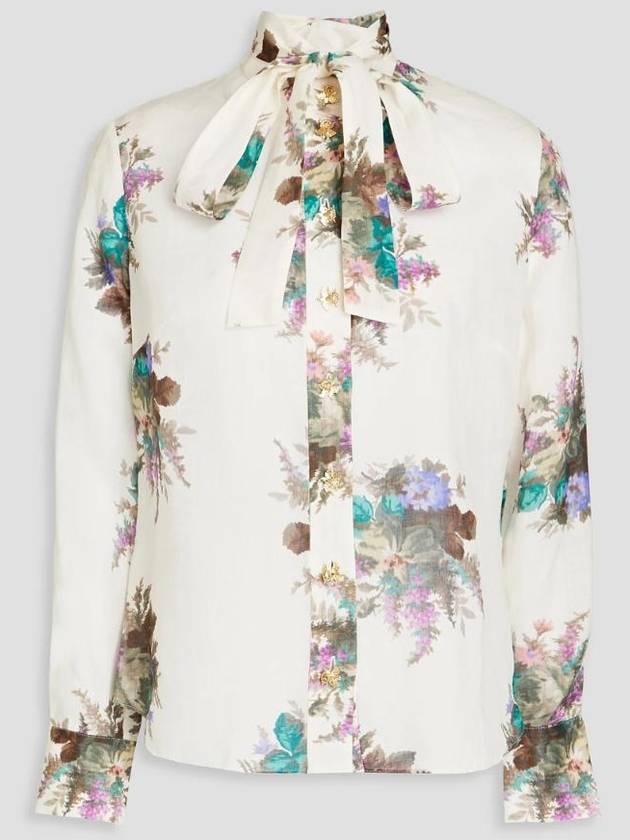 짐머만 Pussy bow floral print ramie shirt 1647597332986094
