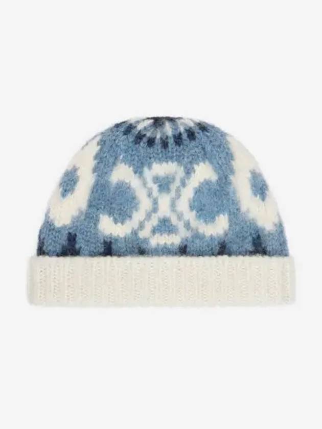 셀린느 비니 트리옹프 페어 아일 울 블루 Celine Beanie in Triomphe Fair Isle Wool Blue