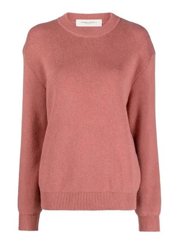 골든구스 로고 프린트 라운드 니트탑 라이트 마호가니