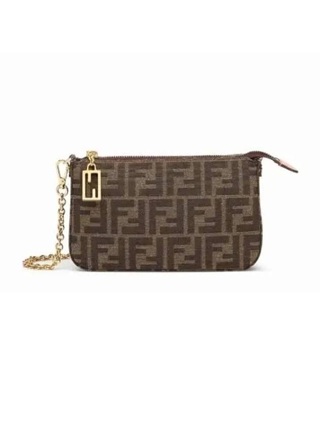 펜디 FF 체인 자카드 패브릭 클러치 백 브라운