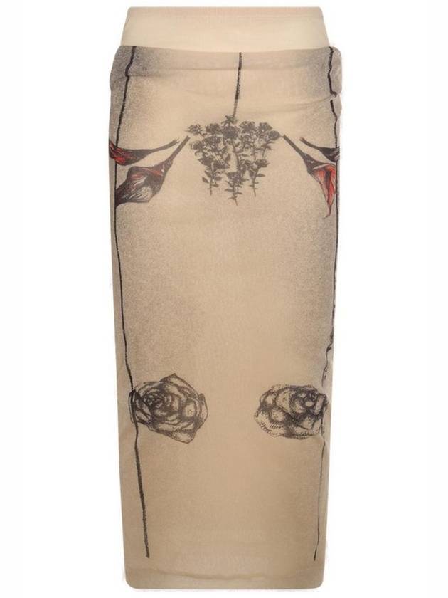 장 폴 고티에 타투 프린트 드레이프 미디 스커트