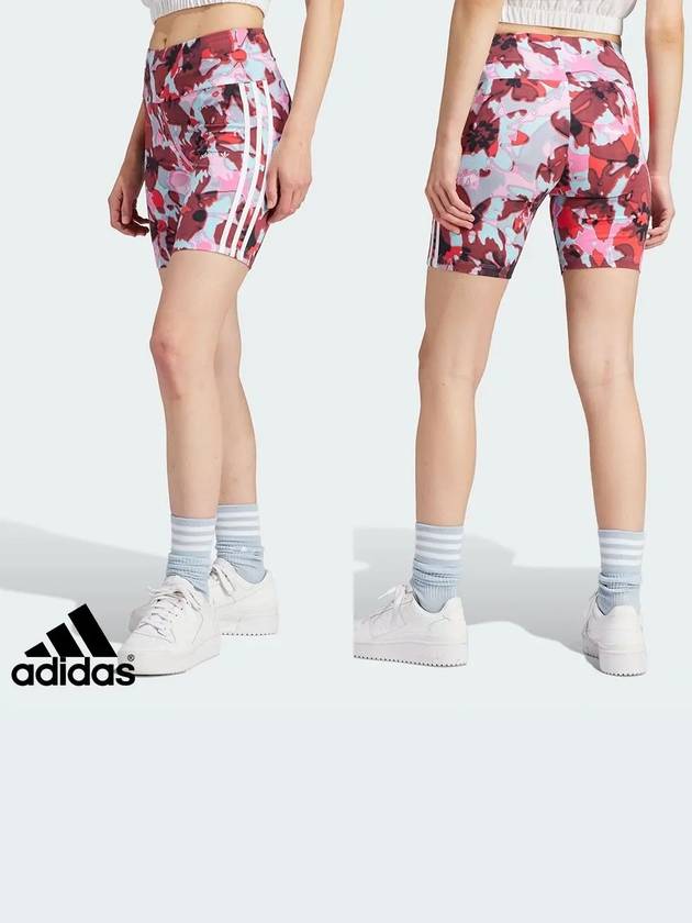 아디다스 여성 스칼렛 프린트 쇼트 레깅스 반바지 레드