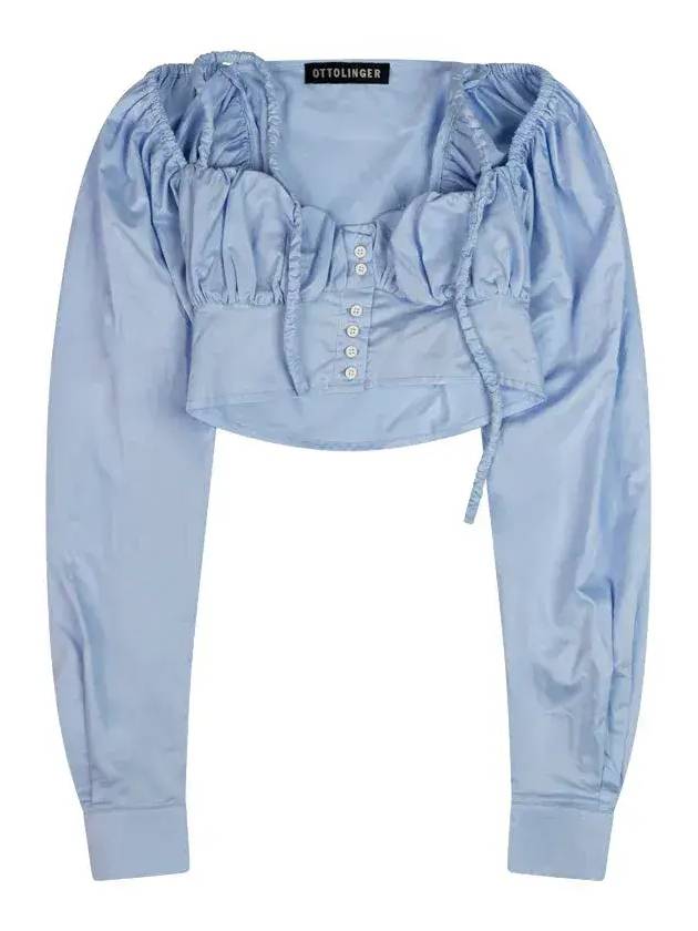 오토링거 크롭 버튼 패스너 개더드 블라우스 1101205_LGHBL